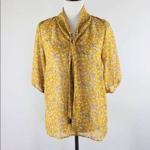 Everly Tie Neck Blouse | Mustard Yellow Floral | S